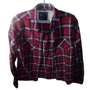 AMERICAN EAGLE GIRLS SHIRT MULTI COLOR POCKET FLANNEL COTTON LONG‎ SLEEVE 10 MED